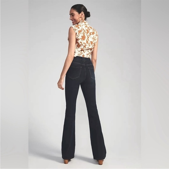 Anthropologie Pilcro The Icon Dark Wash High Rise Flare Jeans Patch Pocket 28 - Picture 14 of 15